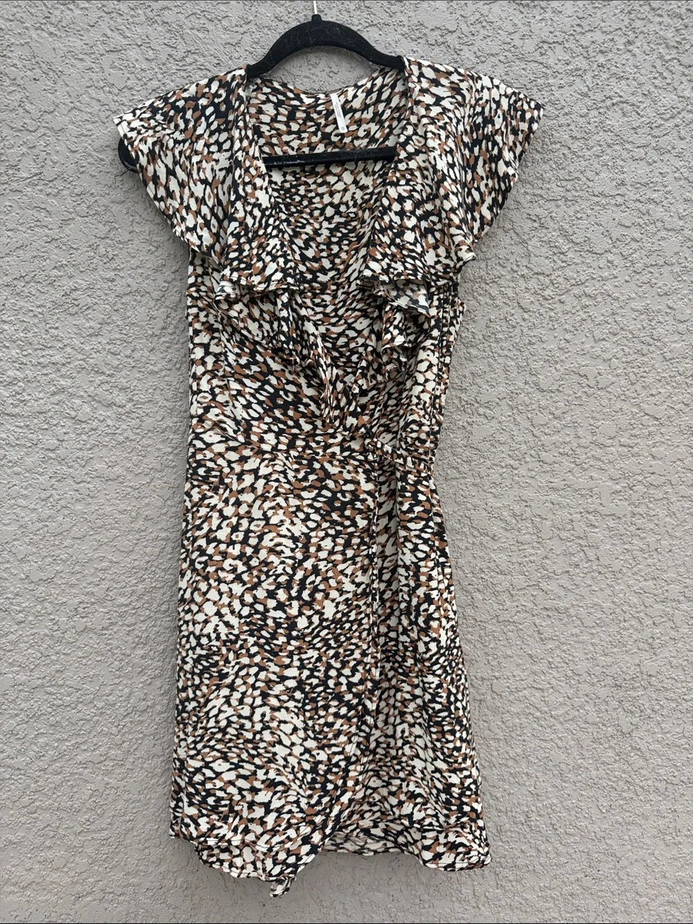 Free People Brown & Cream Printed Midi Wrap Dress